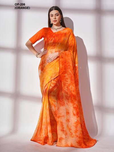 D.NO. OP 206 ORANGE BY LAXMINAM GEORGETTE SAREE WHOLESALER IN INDIA